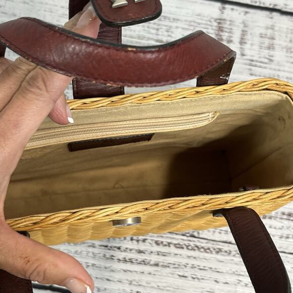 Vintage 80's ETIENNE AIGNER Wicker Leather Handles Basket Bag Handbag Purse - Picture 6 of 15